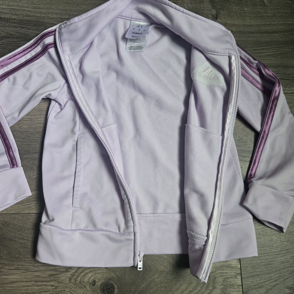 Lavender Adidas 2‑Piece Tracksuit Set 4T Jacket Pants Purple Stripes Athleisure - Picture 12 of 16